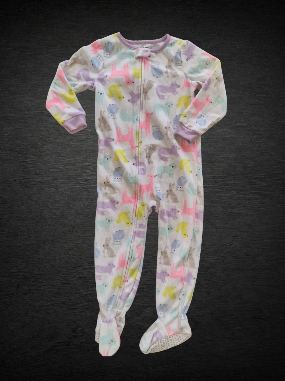 ⭐Carter’s Girls 4T Fleece Footed Pajamas Pastel Animal Print Zip Sleeper